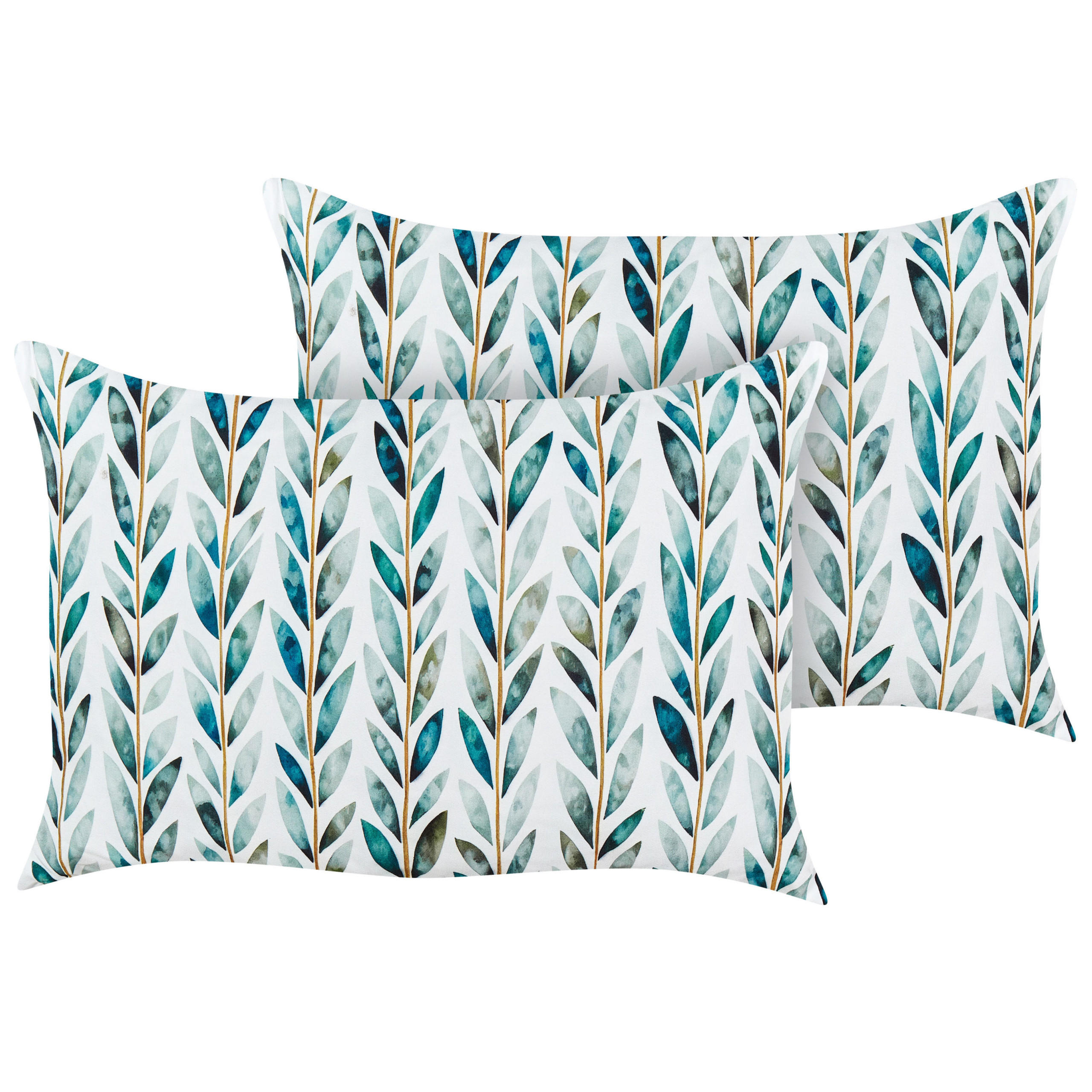 GARTENKISSEN 2er-Set Blattmotiv weiß/grün 40/60 cm Loano - Weiß, Textil (40/60cm) - Beliani