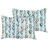 GARTENKISSEN 2er-Set Blattmotiv weiß/grün 40/60 cm Loano - Weiß, Textil (40/60cm) - Beliani