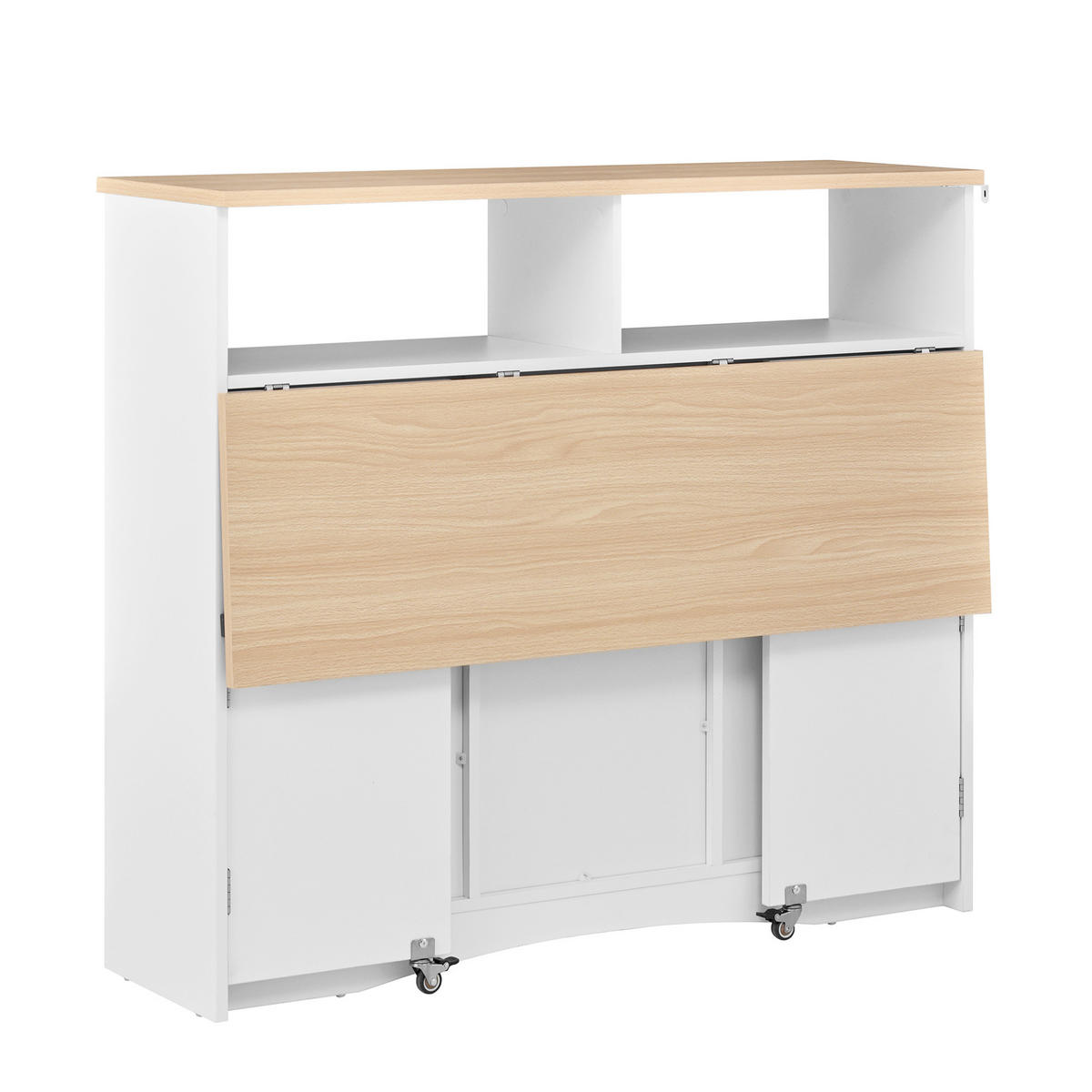 KÜCHENINSEL 110/34-68/97,5 cm aus MDF mit klappbarer Arbeitsplatte und 2 Hockern Weiß - Weiß, Holzwerkstoff (110/97.5/68cm) - Modenvie