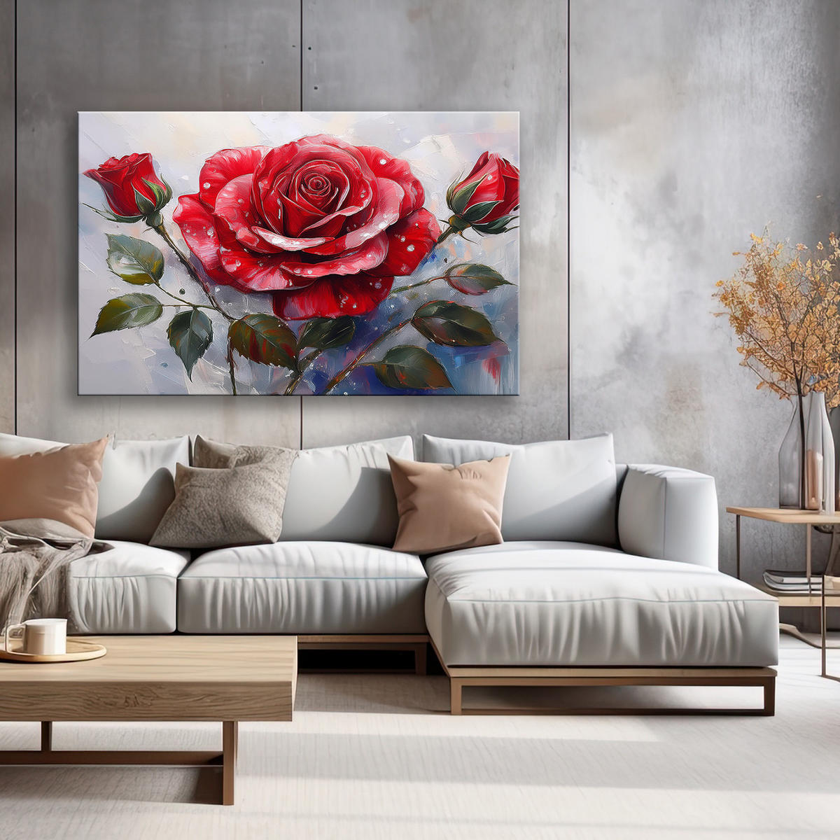 WANDBILD gemalte rote rose - Rot, Textil (60/40cm) - Feeby