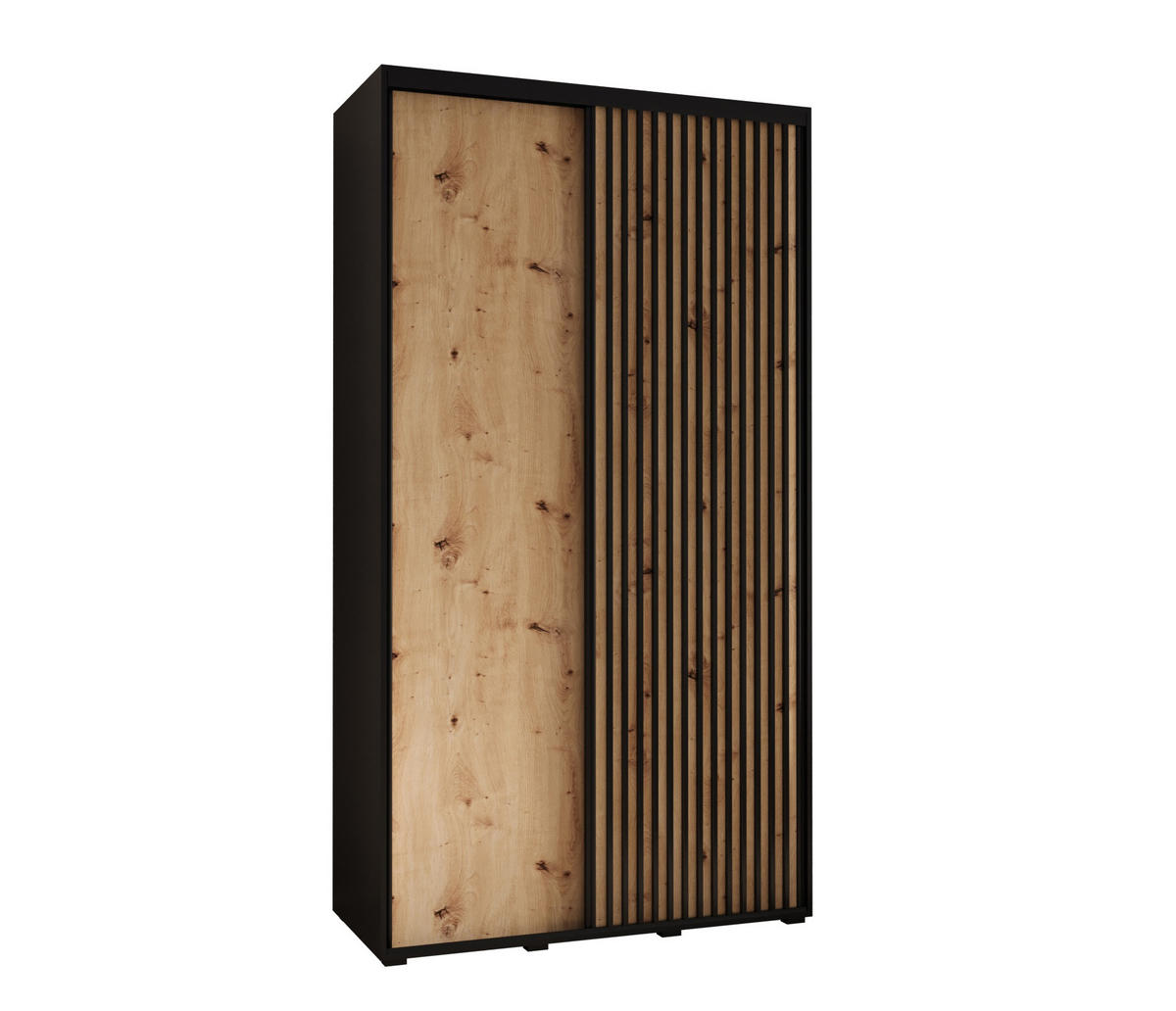 SCHWEBETÜRENSCHRANK 205,2/130/45 2-türig - Schwarz/Eiche Artisan, Holz/Metall (130/205.2/45cm) - Abiks Möbel