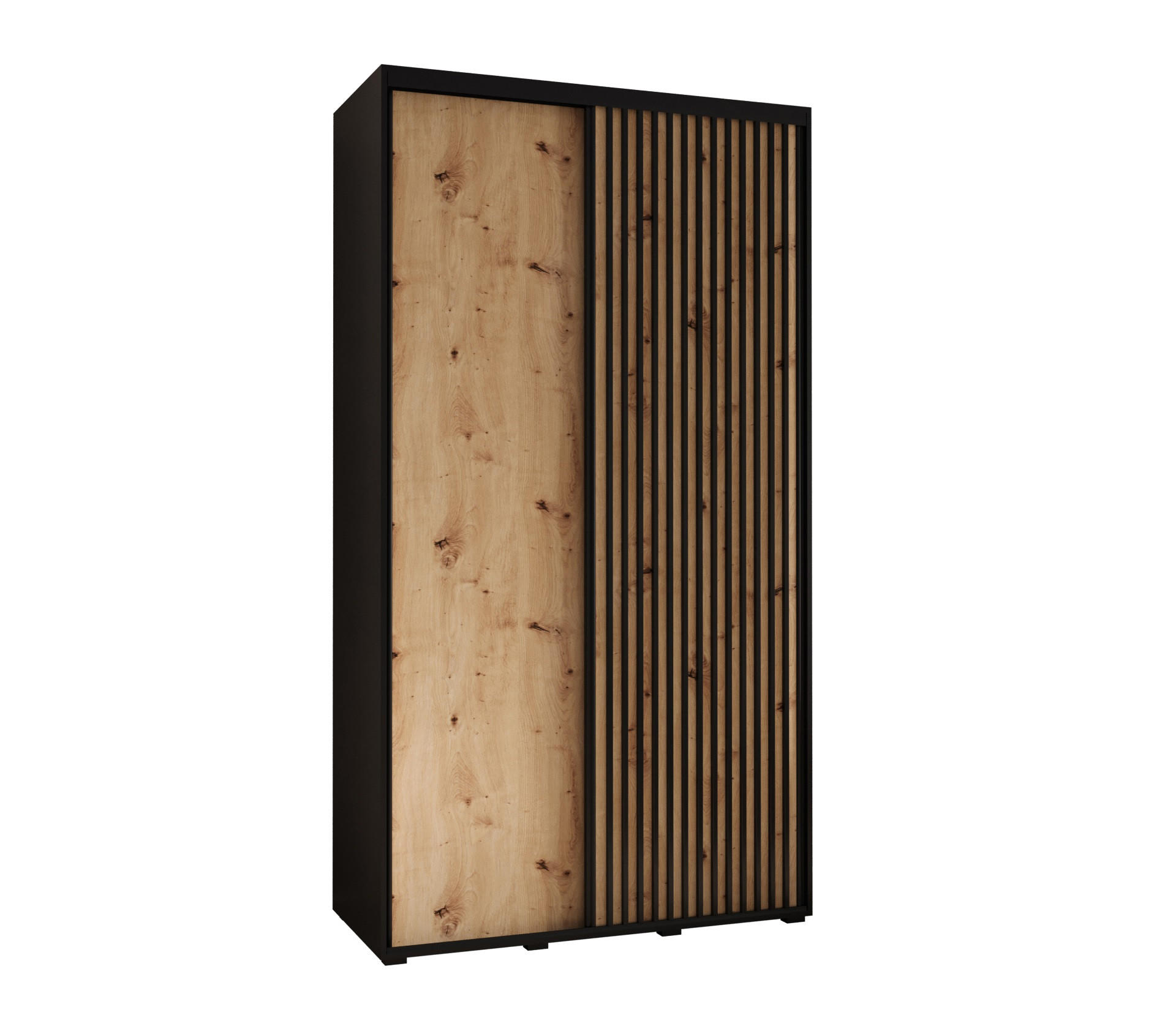 Abiks Möbel SCHWEBETÜRENSCHRANK Schwarz, Eiche Artisan, Schwarz 130cm × 60cm × 205cm