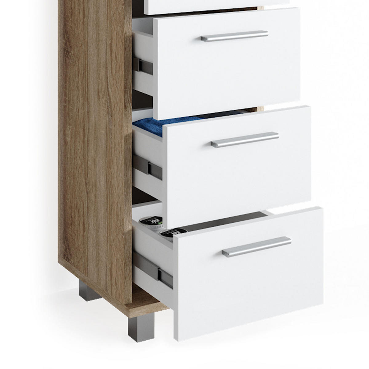 BADMÖBEL-SET Ilias Sonoma 3 Teile, mit Midischrank - Weiß/Sonoma Eiche, Holzwerkstoff (60/60.8/33cm) - Vicco