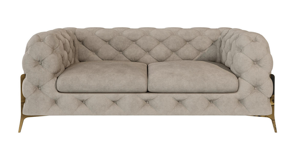 SITZGARNITUR 3+2+1 Chesterfield Lexi Dunkle Creme Samt - Goldfarben/Creme, Holz/Textil (243/75/100cm) - S-Style Möbel