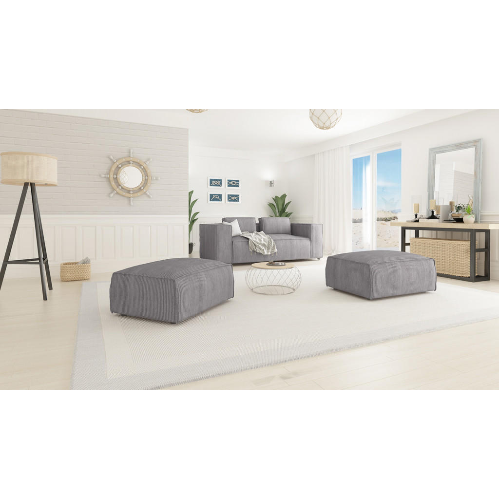 Thumbnail - S-Style Möbel Hocker, Hellgrau, Textil, Echtholz,Buche, Birke, 1-Sitzer, Füllung: Polyetherschaumkern, 93x46x73 cm, Blau...