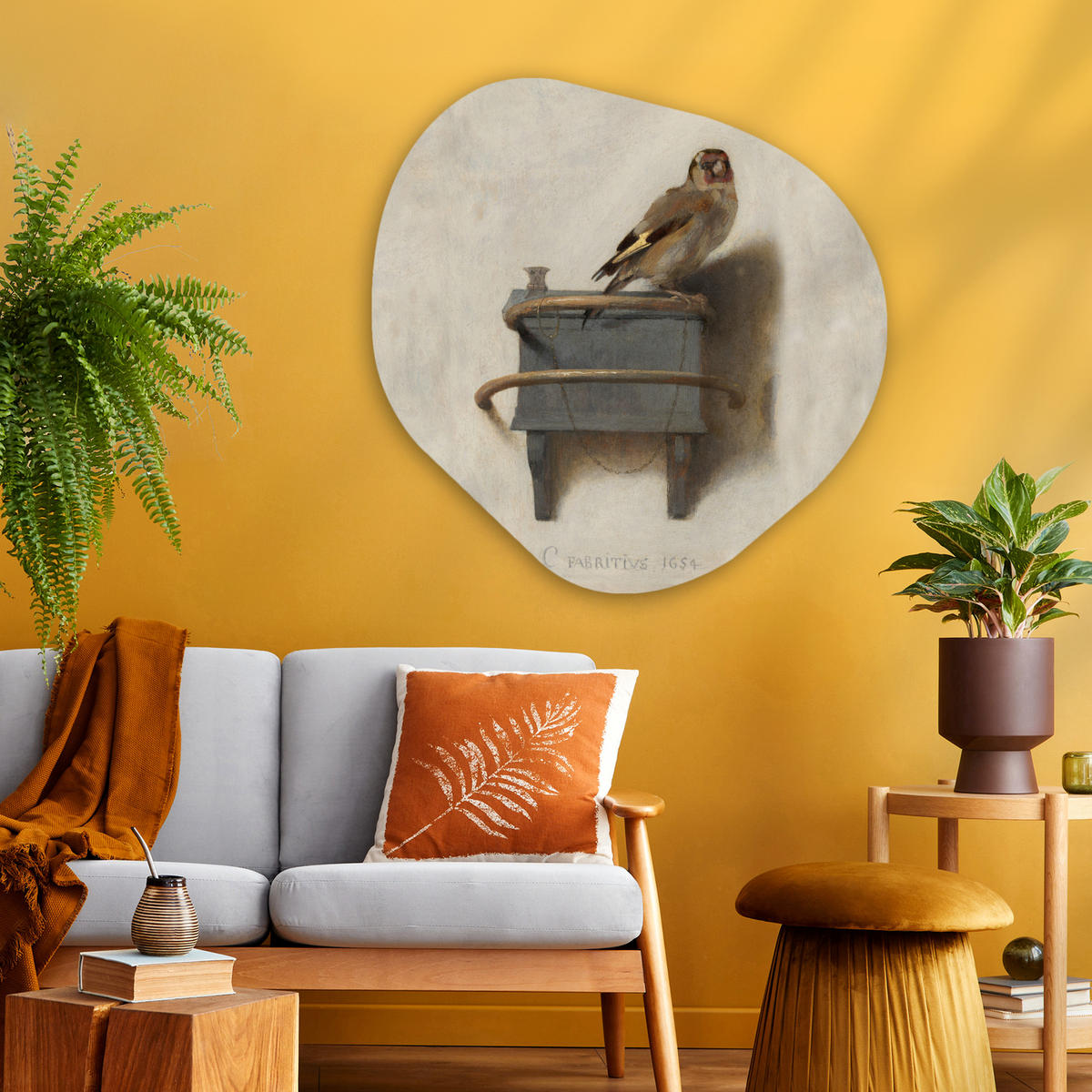 WANDBILD Stieglitz - Alter Meister - Carel Fabritius 90x90 cm - Grau, Kunststoff (90/90cm) - MuchoWow