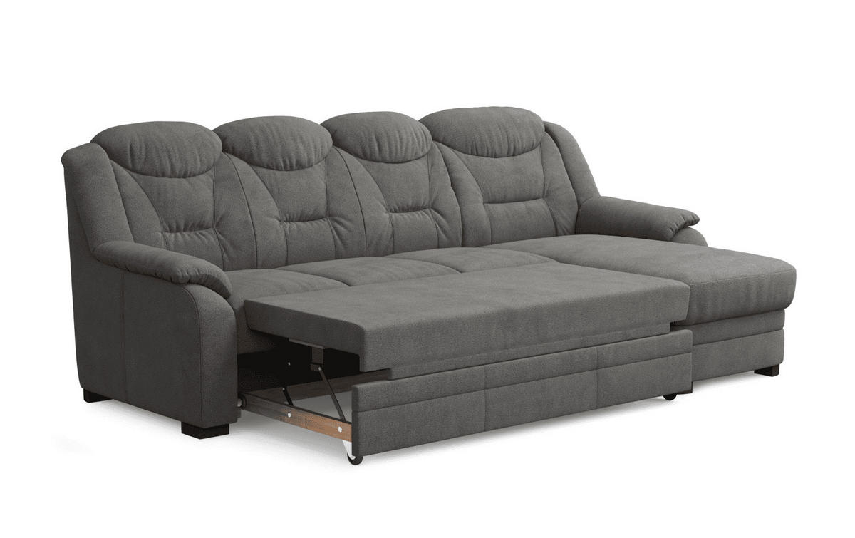 ECKSOFA mit Schlaffunktion – weiches Chenille-Gewebe - Anthrazit/Schwarz, Holz/Kunststoff (162/257cm) - Cotta