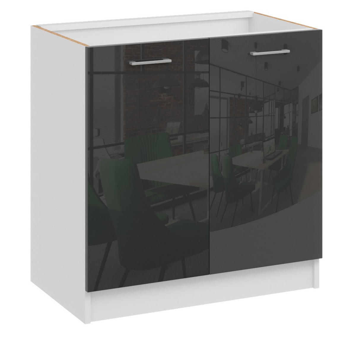 KÜCHENUNTERSCHRANK D80 2D schwarz glanz - Schwarz Hochglanz, Holzwerkstoff (80/82/44cm) - roe furniture
