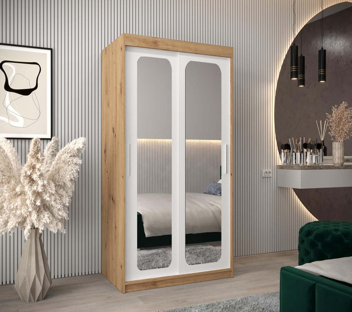 SCHWEBETÜRENSCHRANK 200/100/62 2-türig - Silberfarben/Weiß, Holz/Kunststoff (100/200/62cm) - Abiks Möbel