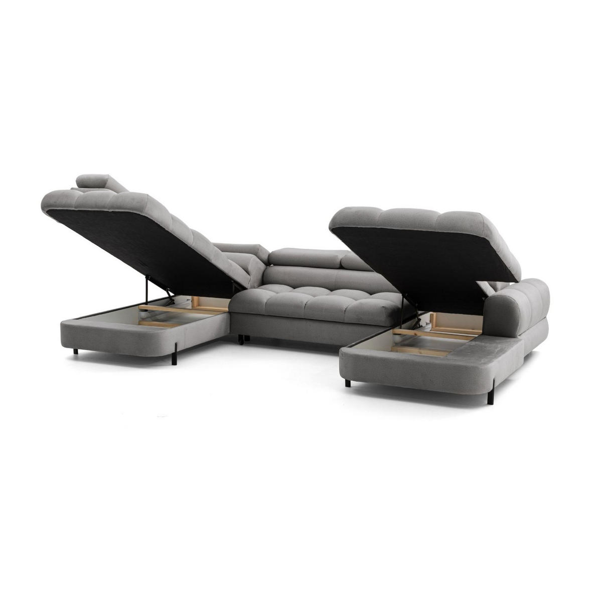 ECKSOFA U-Form BOWL U Links mit Schlaffunktion 125x265 Velours Grau - Schwarz/Grau, Holz/Textil (339/90/195cm) - Muffo