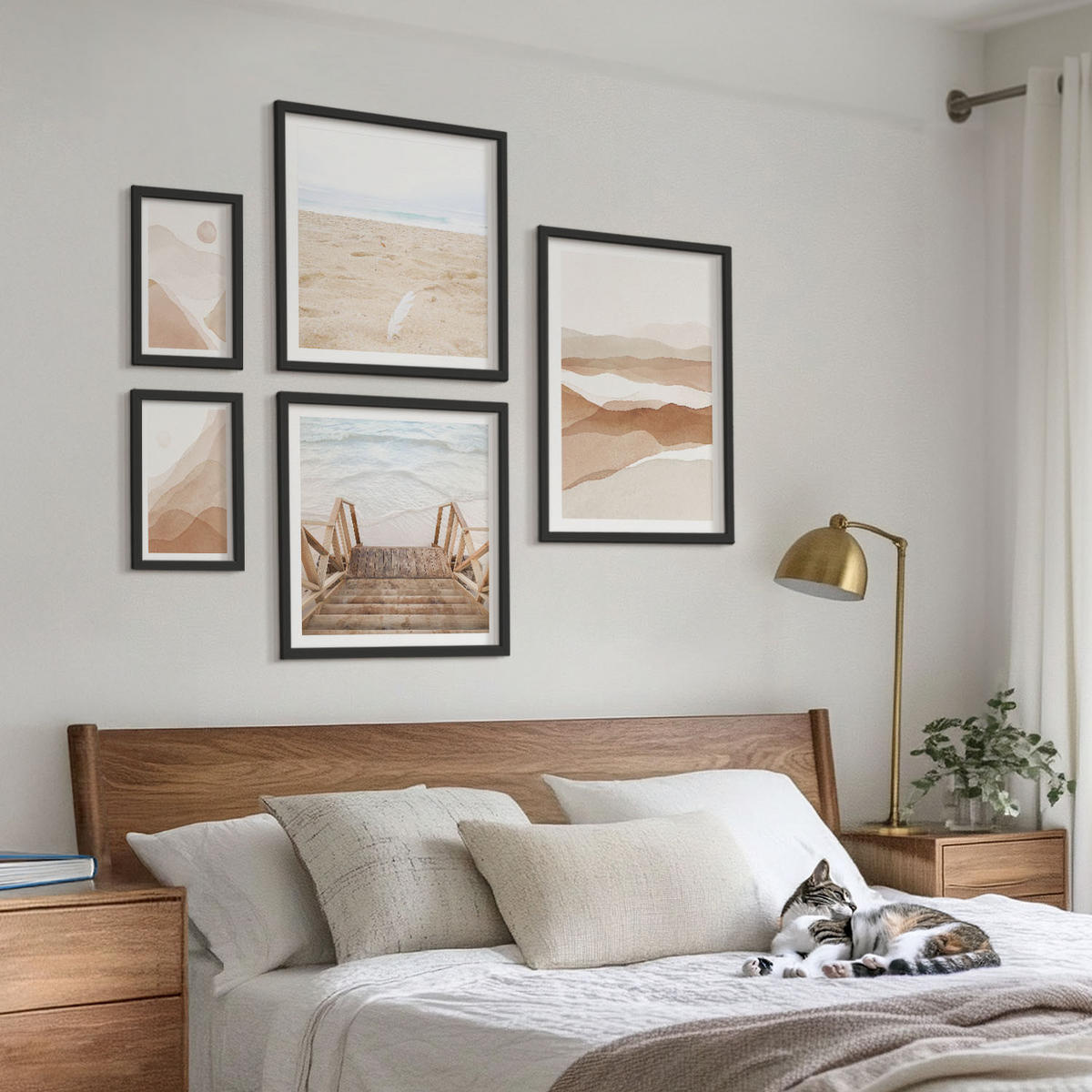 WANDBILDER 5er-Set - 50x50 cm & 20x30 cm & 40x60 cm Schwarzer Rahmen - Abstrakte braune Landschaften - Schwarz, Kunststoff (40/60cm) - ArtPrintCave