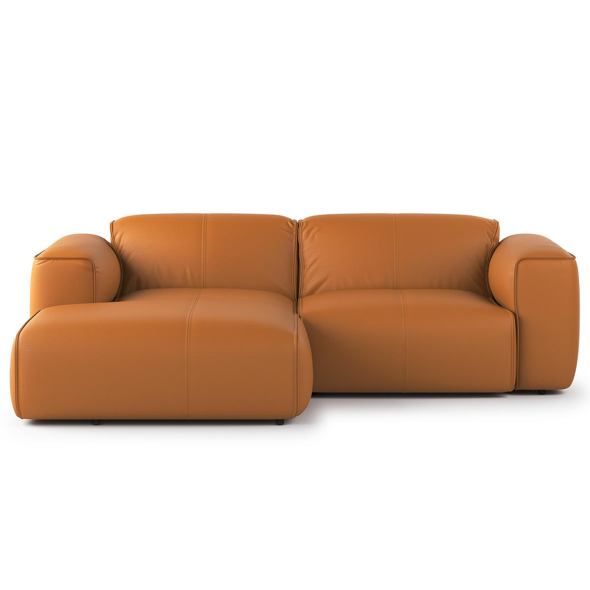 ECKSOFA mit XL-Longchair - Cognac/Schwarz, Leder/Kunststoff (260/171cm) - home24