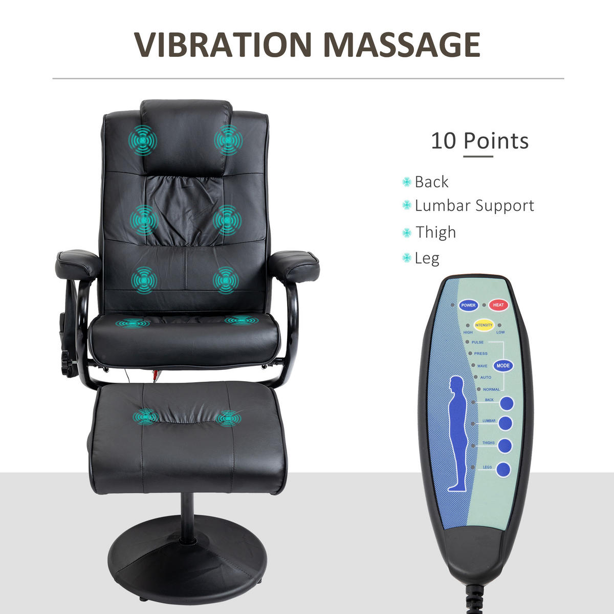 MASSAGESESSEL mit Hocker, Relaxsessel mit Liegefunktion, Massagefunktion Schwarz - Schwarz, Leder/Kunststoff (84/95/77cm) - HOMCOM