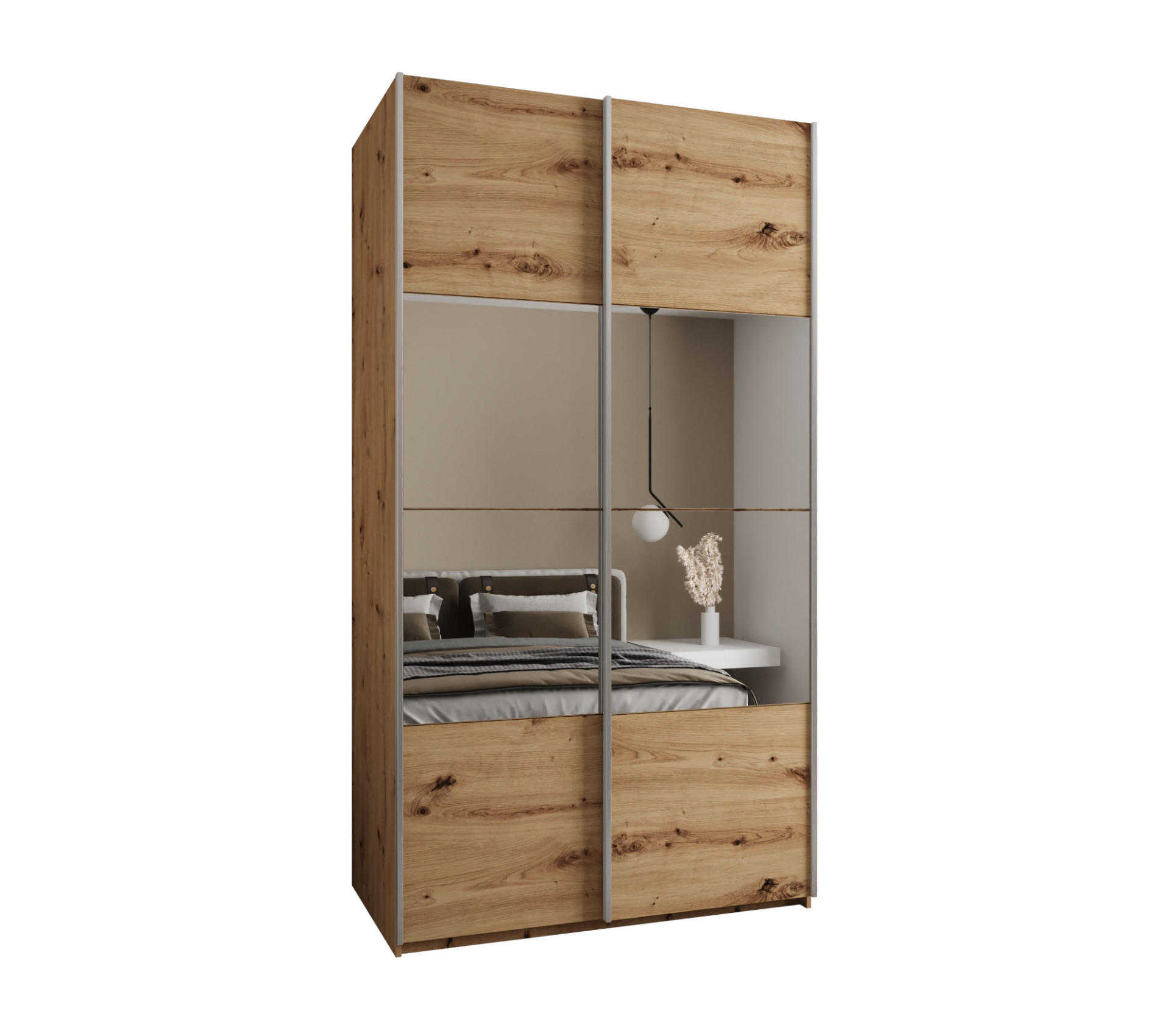 SCHWEBETÜRENSCHRANK 245,5/130/64 2-türig - Silberfarben/Eiche Artisan, Holz/Metall (130/245/64cm) - Abiks Möbel
