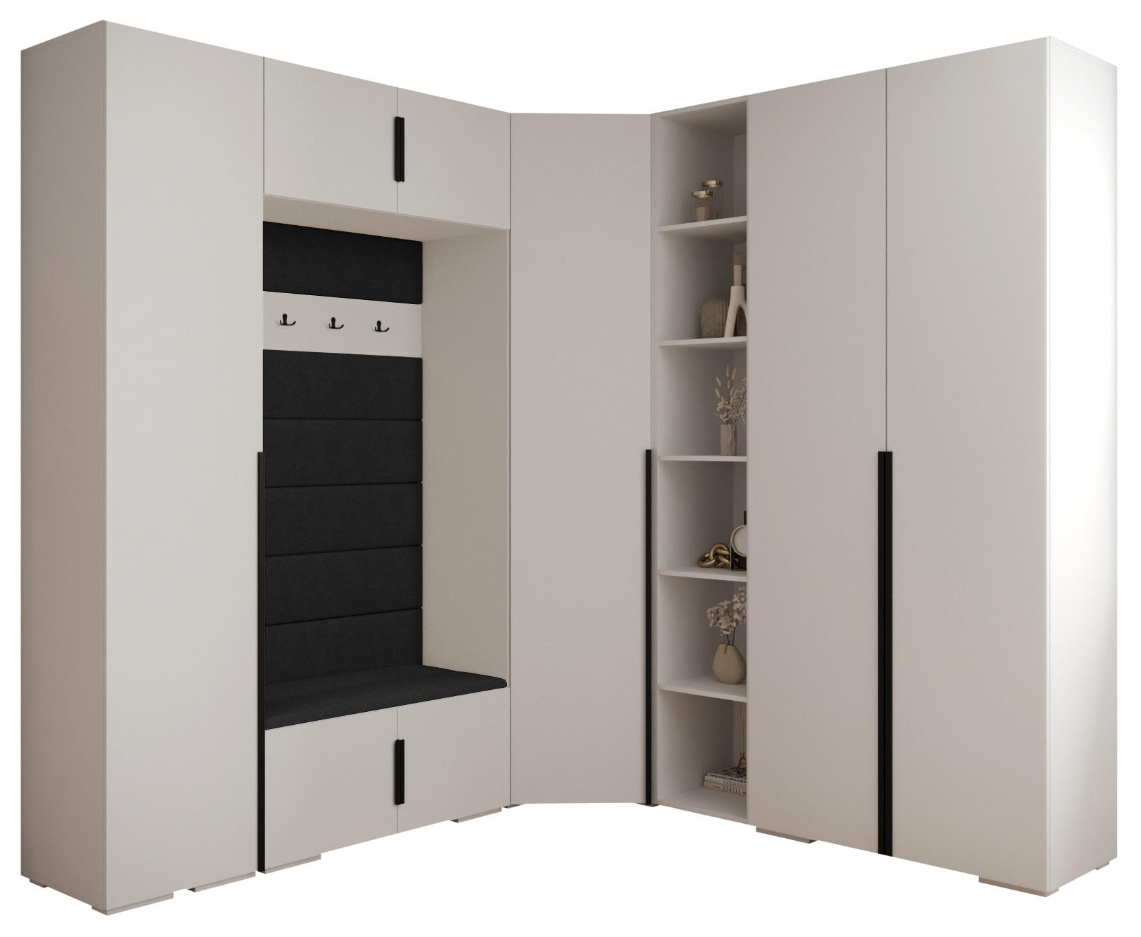 GARDEROBEN-SET 236,7/231,7/47 - Schwarz/Weiß, Holz/Kunststoff (181.7/236.7/47cm) - Abiks Möbel