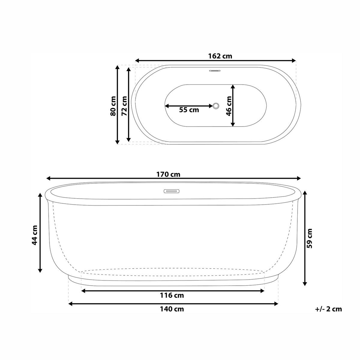 BADEWANNE FREISTEHEND 80x170x59 cm weiß Pinel - Weiß, Kunststoff (80/59/170cm) - Beliani