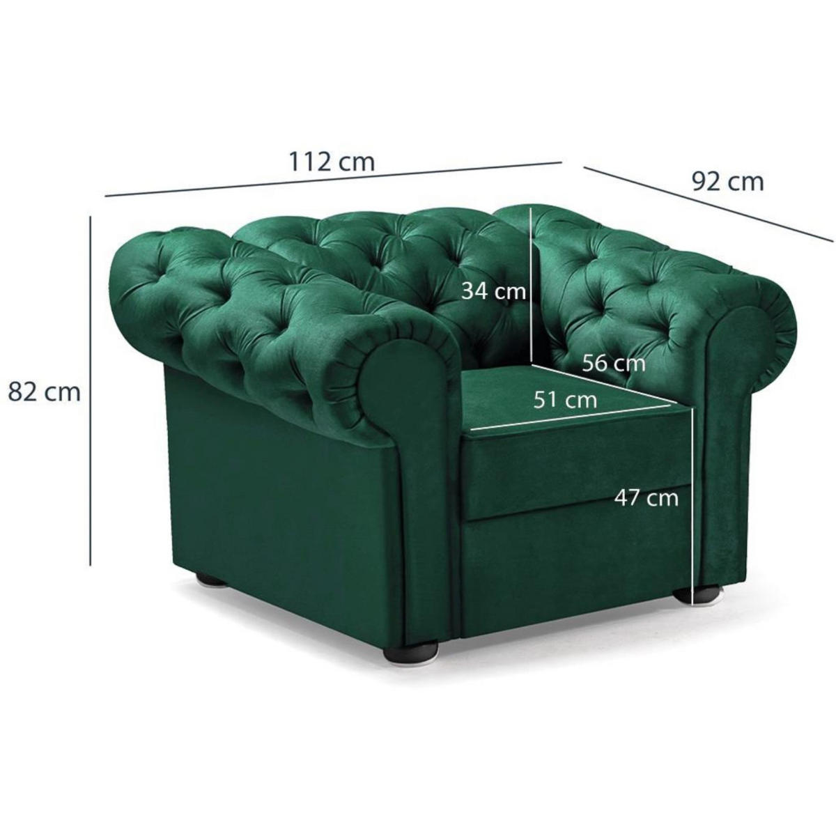 CHESTERFIELD-SESSEL Chester, Dunkelgrün - Wengefarben/Dunkelgrün, Textil (112/82/92cm) - Beautysofa