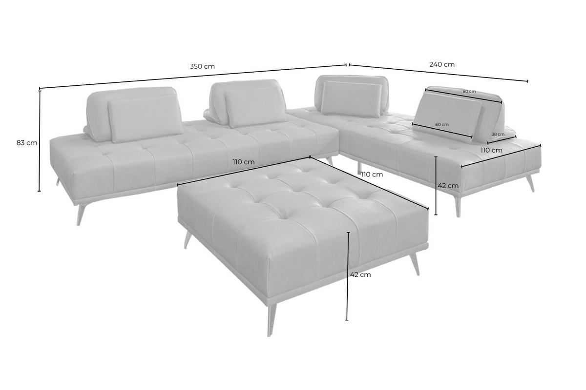 MODULSOFA MIT HOCKER WIOLO 3ER SET Braun Leder - Dunkelbraun/Silberfarben, Leder/Metall (350/83/350cm) - KAWOLA