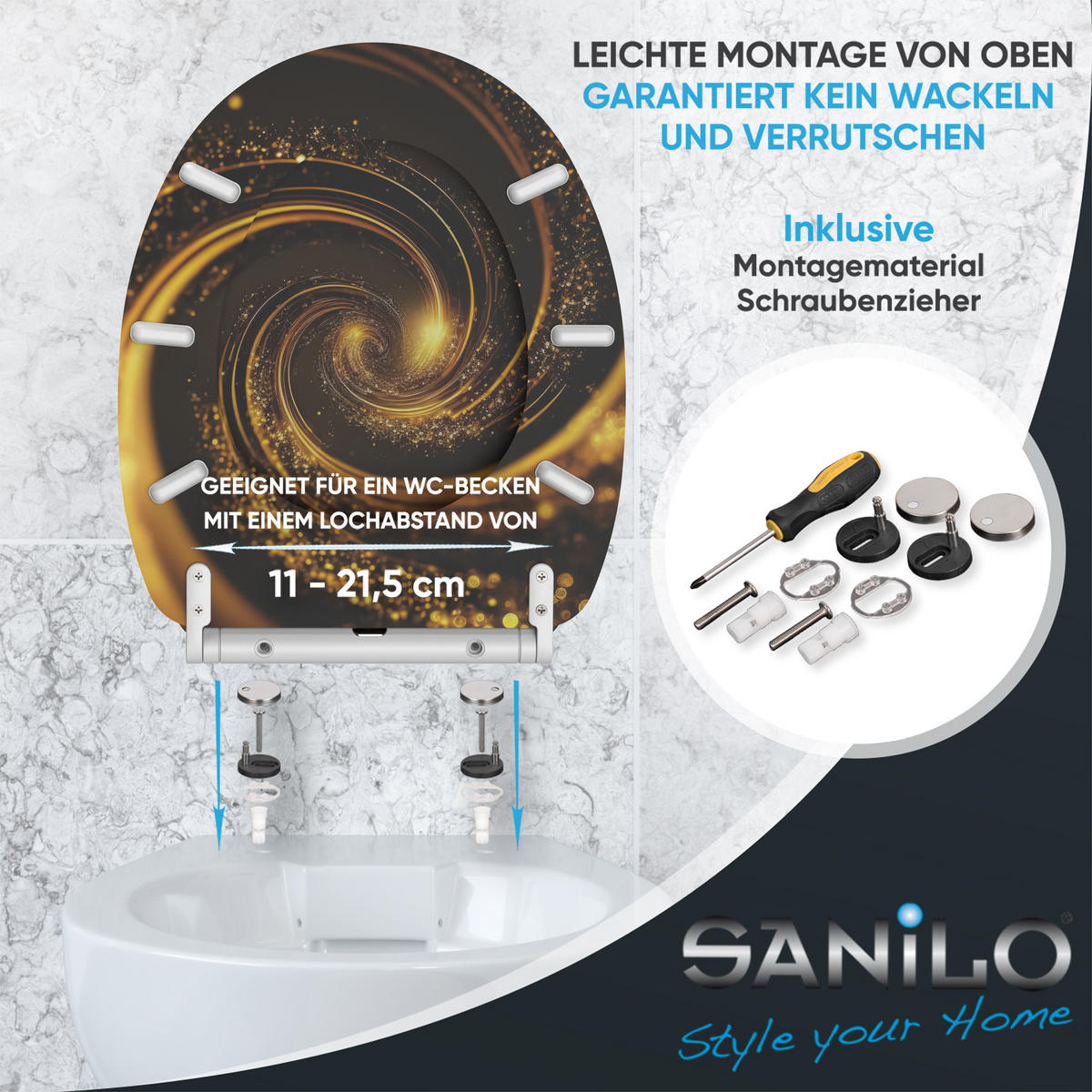 WC-SITZ mit Absenkautomatik & Top Fix Vortex - Braun, Holzwerkstoff (37.7/5.5/48cm) - Sanilo