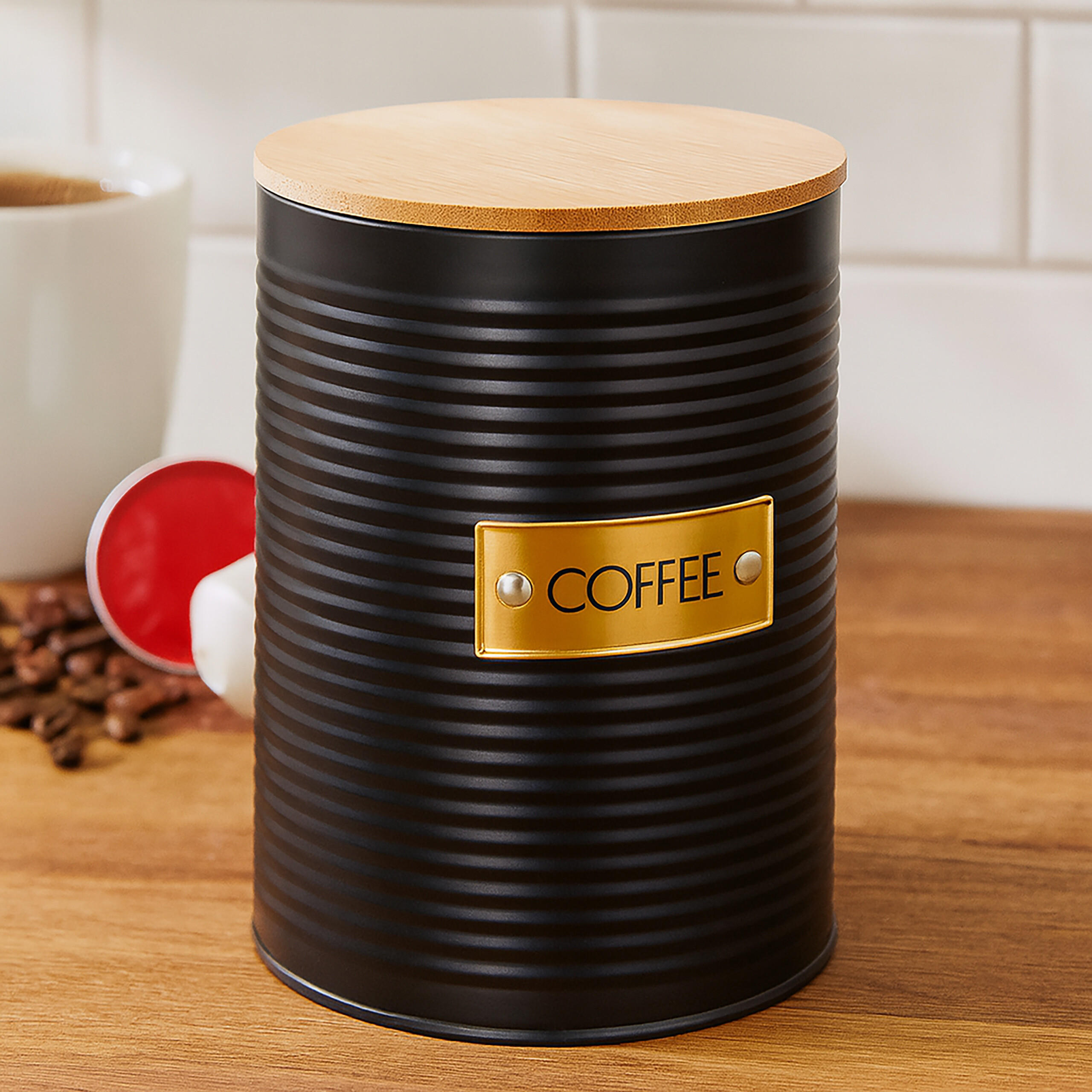 KAFFEEDOSE - Schwarz, Holz/Metall (11/16cm) - Relaxdays
