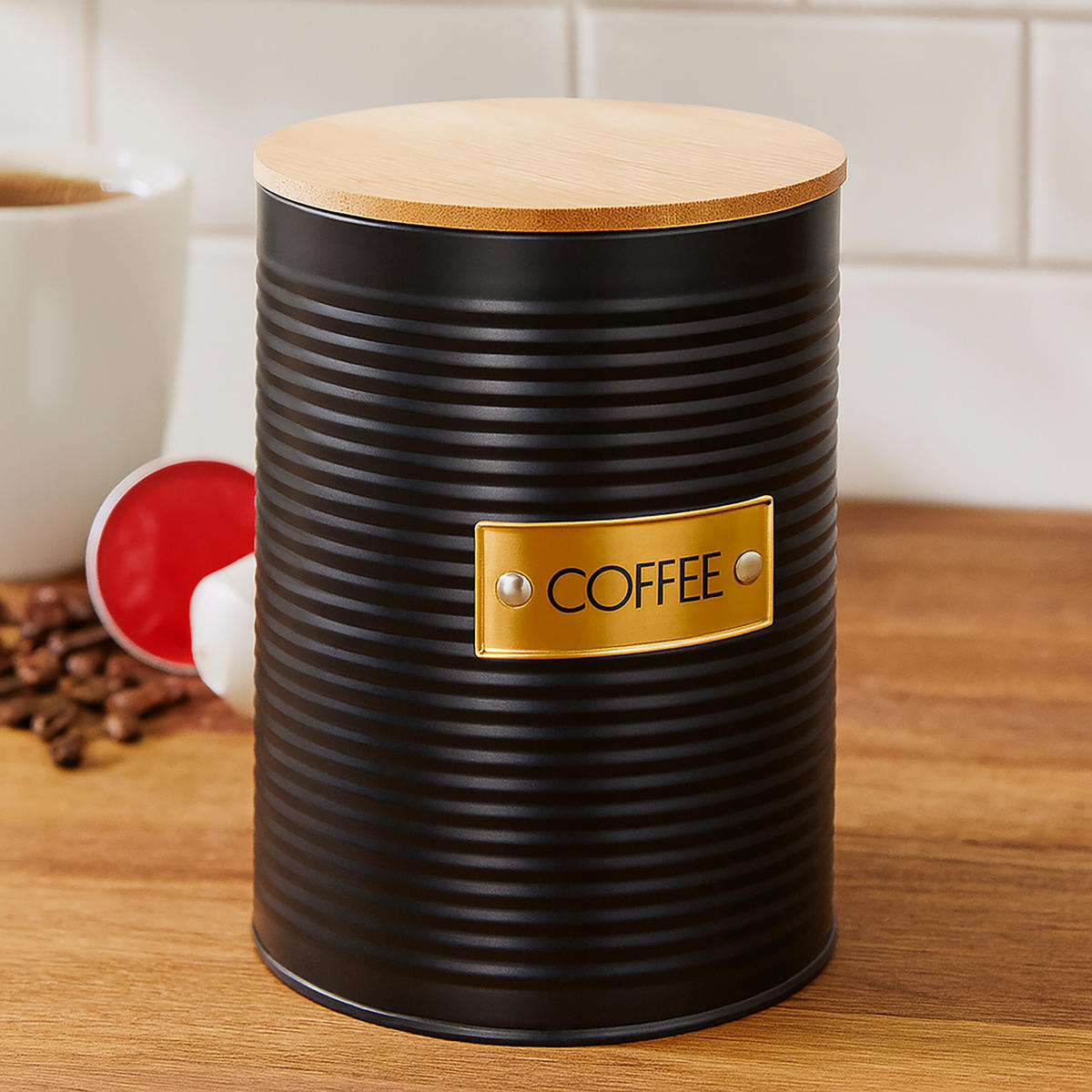 KAFFEEDOSE - Schwarz, Holz/Metall (11/16cm) - Relaxdays