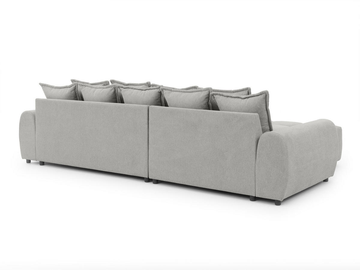 ECKSOFA Bubble mit losen Rückenkissen und Sitzfläche in Bubble-Optik aus weichem Hellgrau Strukturstoff mit schöner Sitzkomfort - Ottomane links - Hellgrau/Schwarz, Holz/Kunststoff (180/306cm) - S-Style Möbel