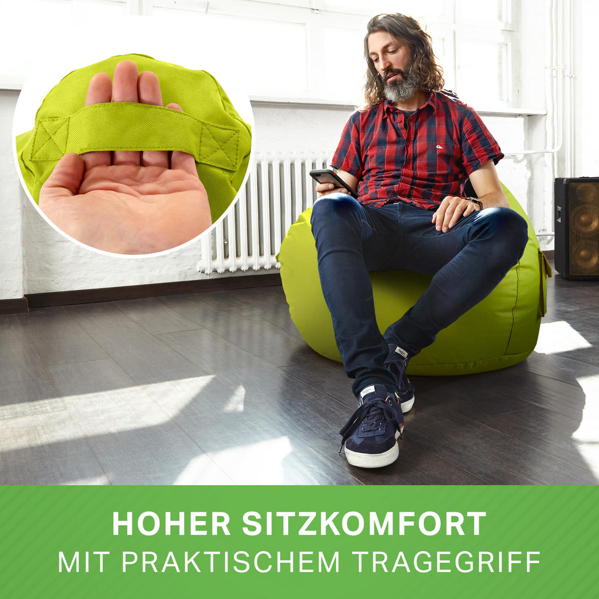 SITZSACK Lounge Chair "Cozy" 80x70x90cm - Hellgrün, Textil (70/90/80cm) - Green Bean