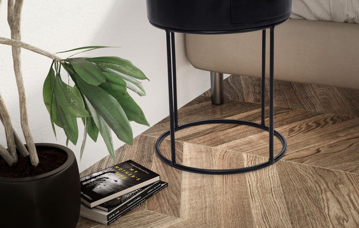 NACHTKONSOLE Massivholz mit Schublade rund Modern Schwarz - Schwarz, Holz/Metall (40/60/40cm) - KADIMA DESIGN