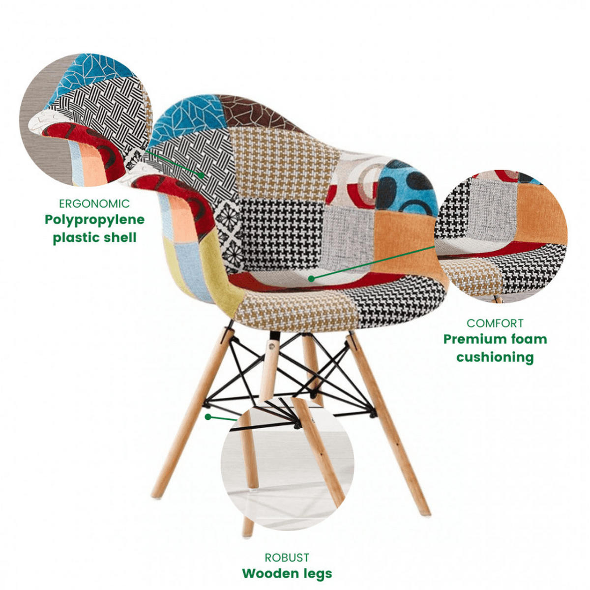 ARMLEHNSTUHL Stoff Mehrfarbig - Multicolor, Holz (63/83/50cm) - Life Interiors
