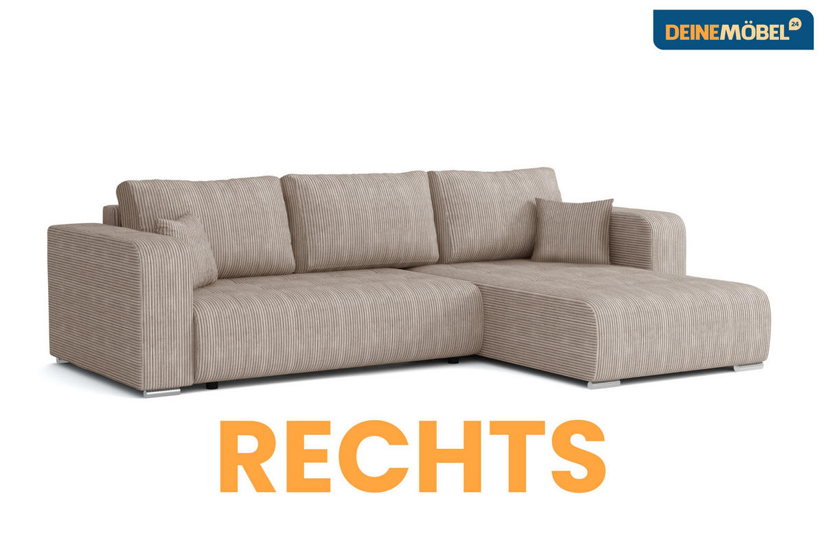 ECKSOFA CARACAS 288/185 in Cord Beige mit Schlaffunktion rechts - Beige, Holz/Holzwerkstoff (288/185cm) - Deine Möbel 24