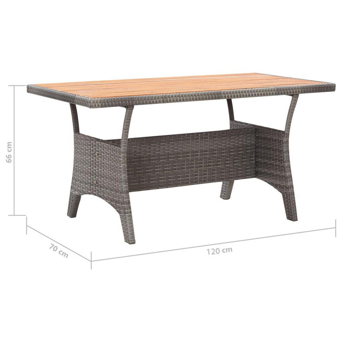GARTENTISCH, 120/70/66 cm, aus Akazie Massivholz und PE-Rattan, Grau - Grau, Holz (70/120/66cm) - vidaXL