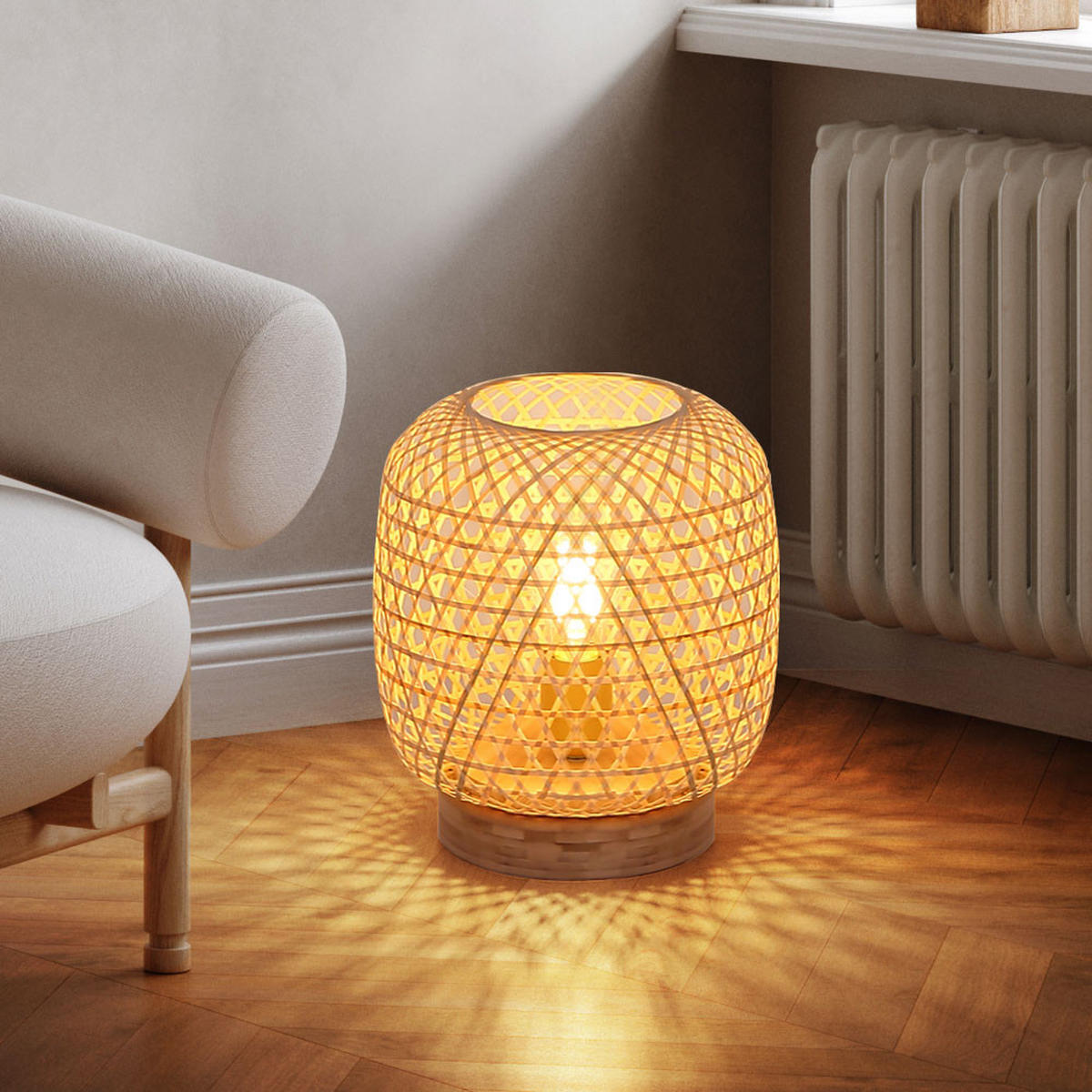 TISCHLEUCHTE Bambusgeflecht Braun - Braun, Holz (23.5/23.5/27cm) - Globo Lighting