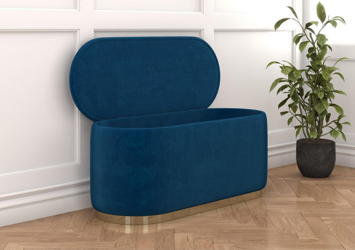 POUF Scarlett mit Stauraum, goldene Basis, 110/47/45 cm, Marineblau - Goldfarben/Dunkelblau, Holzwerkstoff/Textil (110/47/45cm) - Dancan