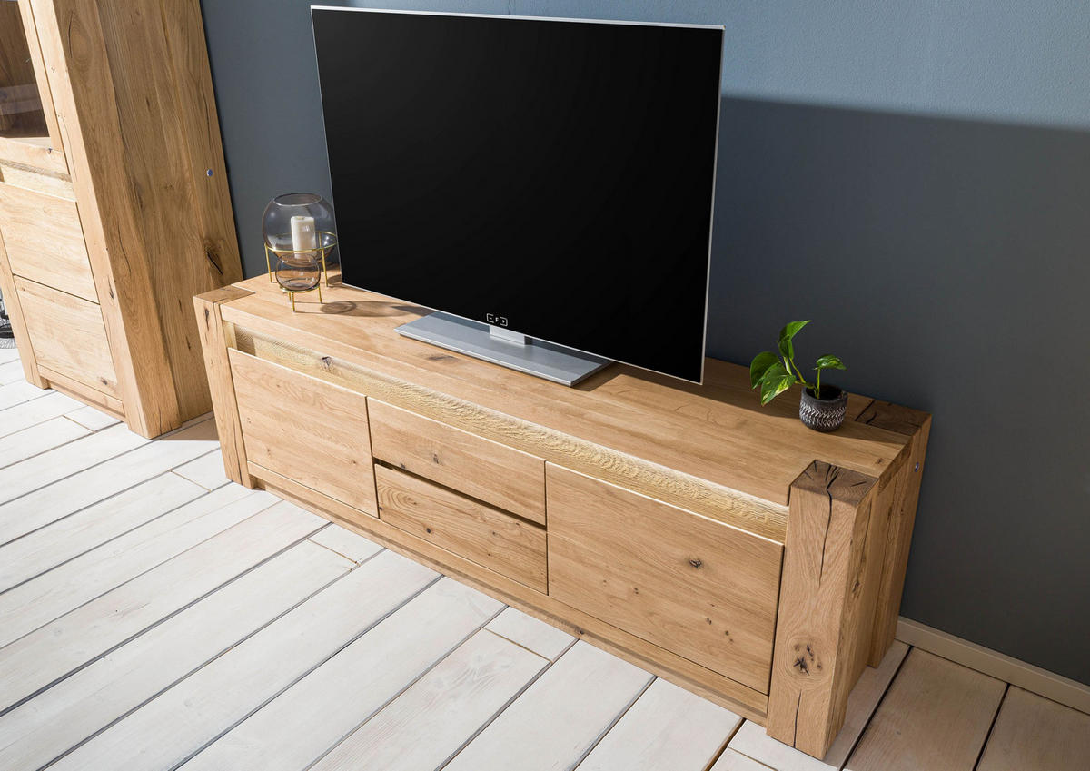 TV-BOARD Wildeiche 173x40x53 beige geölt KENT #210 - Beige, Holz (173/53/40cm) - Massivmoebel24