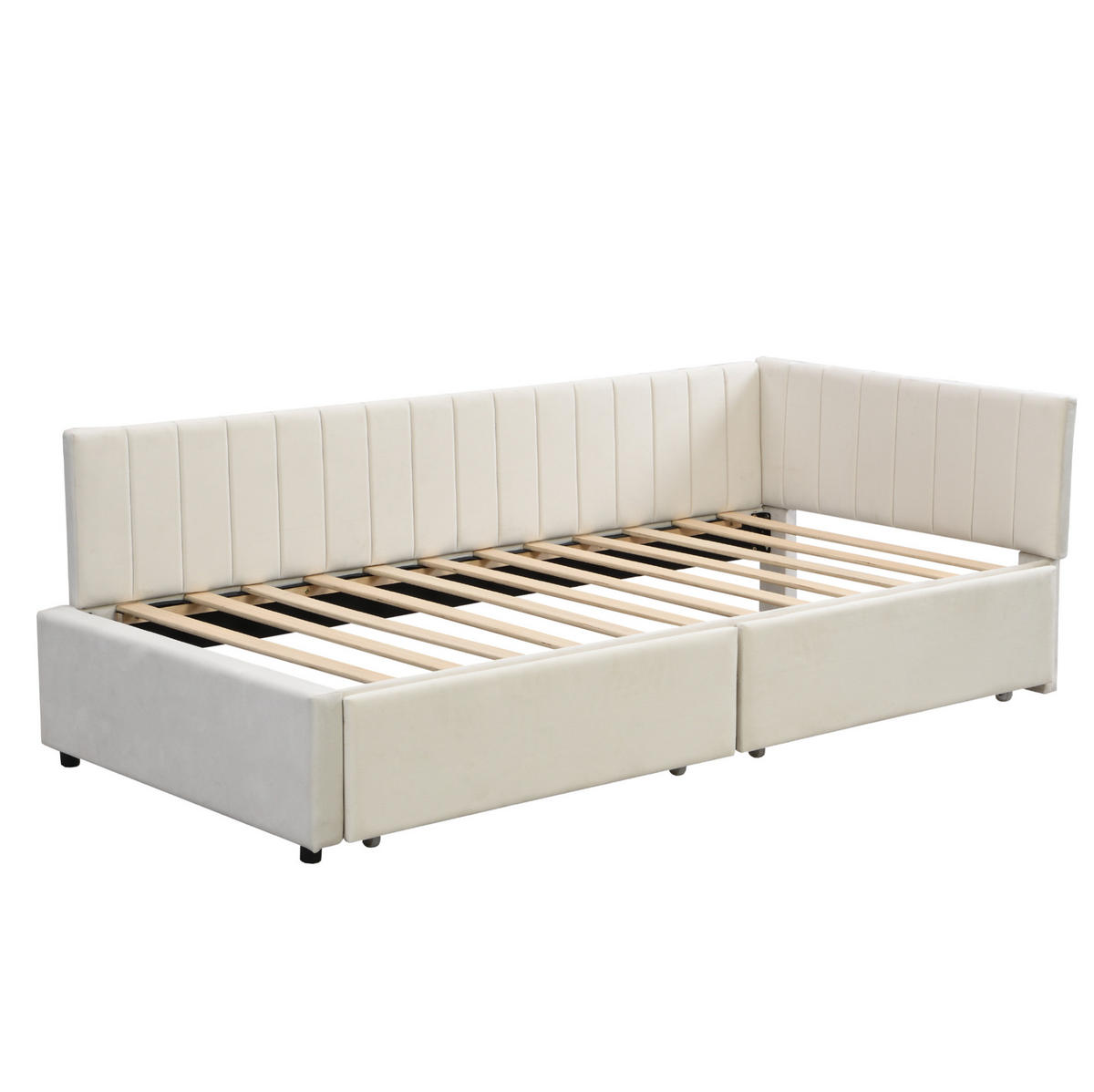 MULTIFUNKTIONSBETT 90/200 Beige mit Stauraum und Lattenrost aus Samt - Beige, Leder (90/200cm) - OKWISH