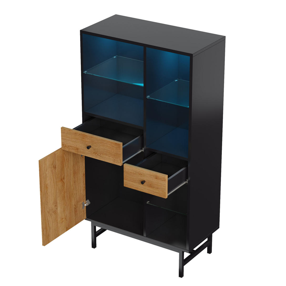 HIGHBOARD Schwarz und Holzoptik 80/40/150,5 cm - Schwarz, Holzwerkstoff (40/150.5/80cm) - Urban Meuble