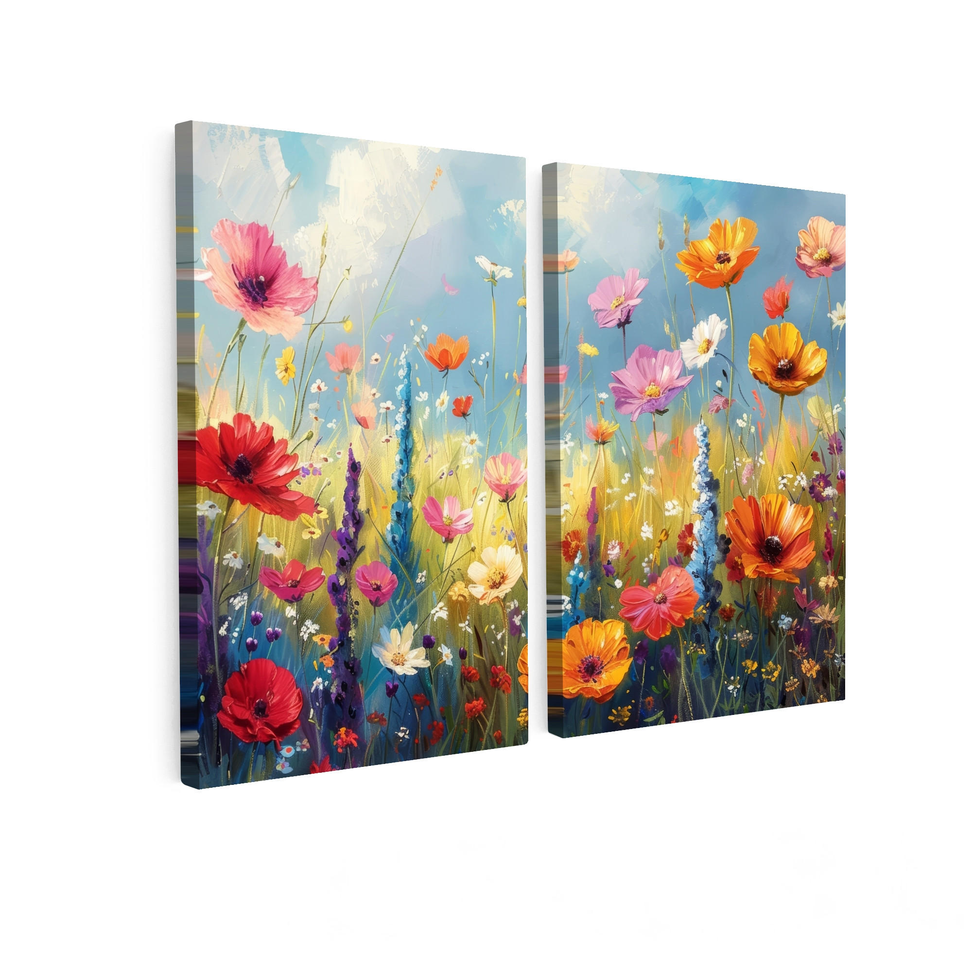 LEINWANDBILD 2er Set Blumen - Frühling - Farbenfroh - Sommerlich 240x180 cm - Orange, Textil (240/180cm) - MuchoWow