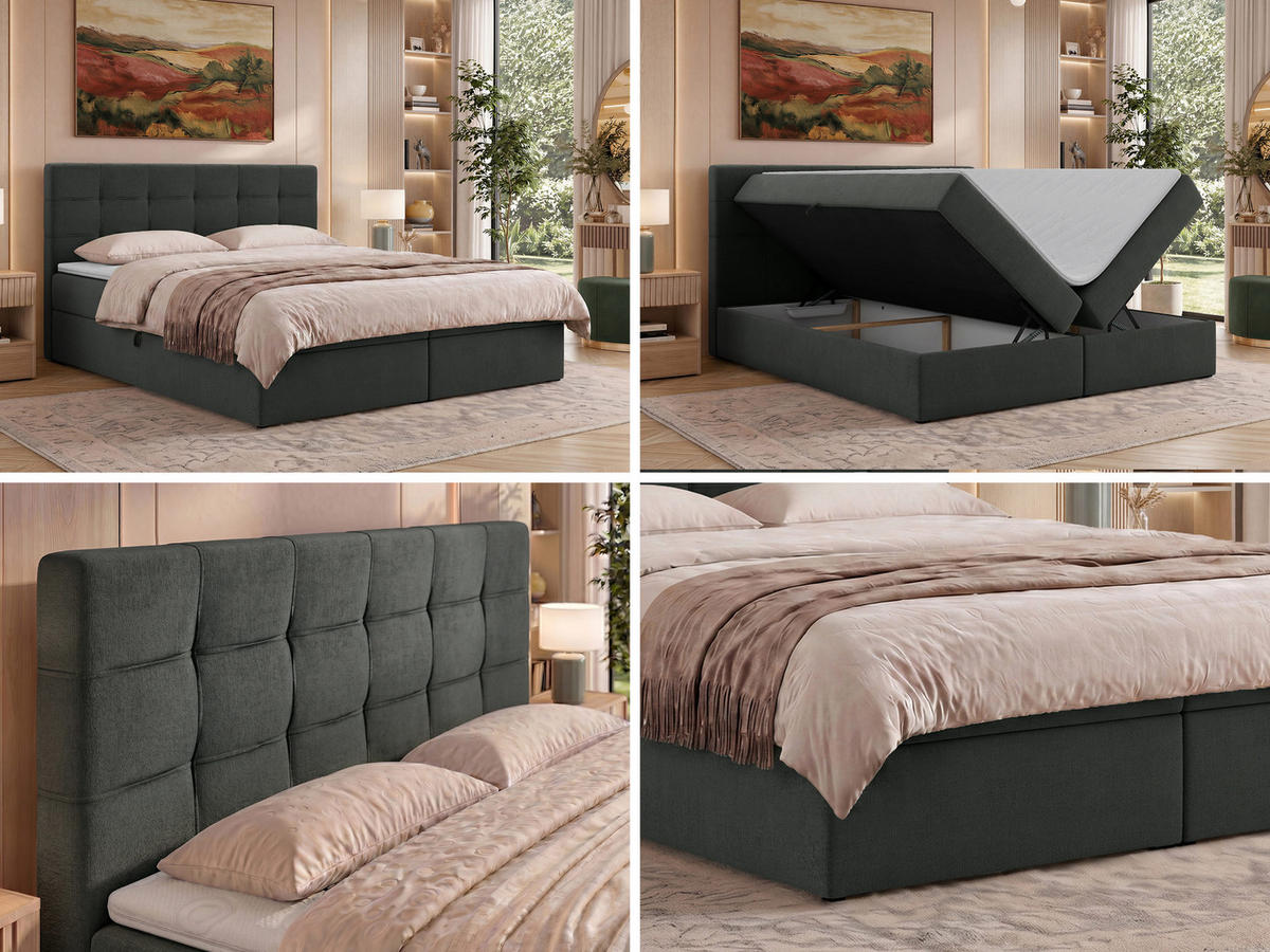 POSTEL BOXSPRING SOLVEN 140/200 - Tmavě šedá Jersey - Topper Visco - H4 - černá/tmavě šedá, textil/plast (140/200cm) - MKS