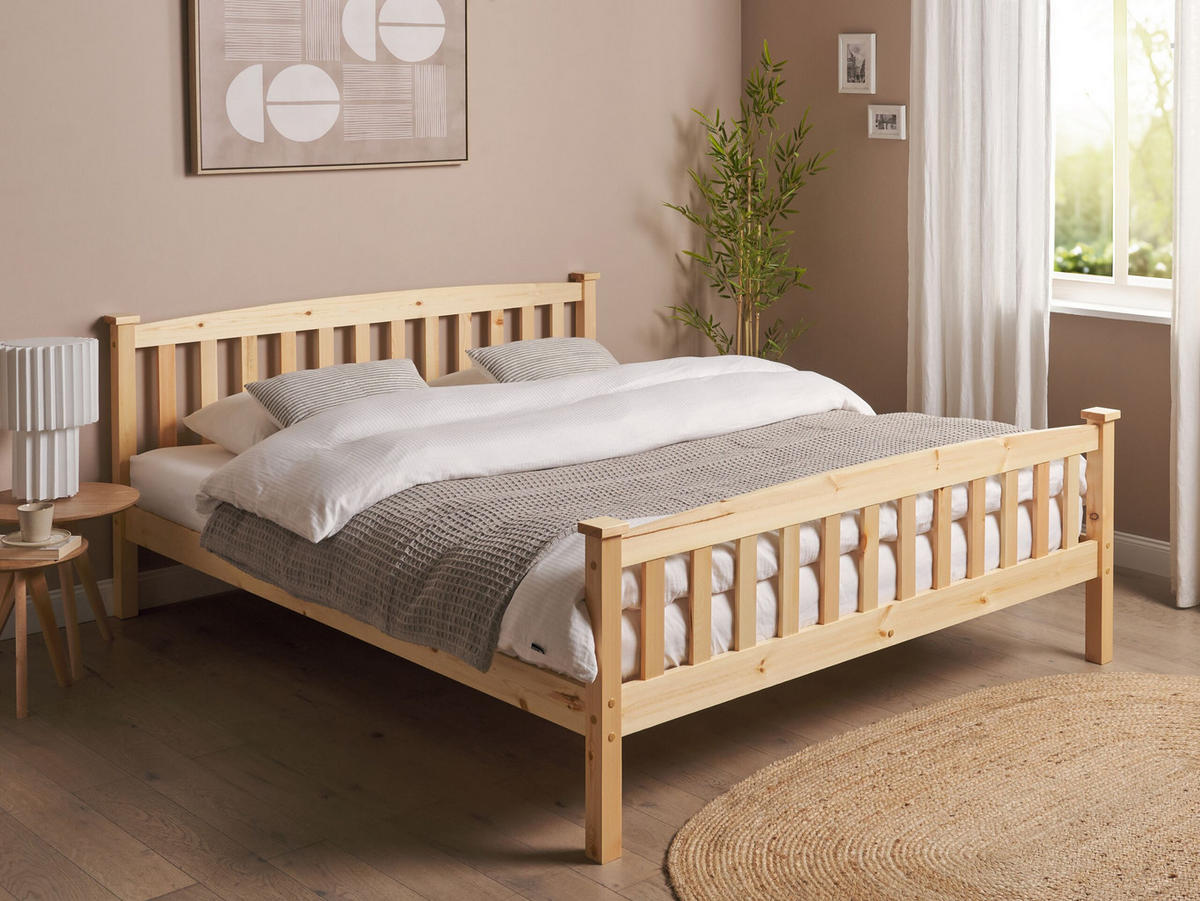 BETT mit Lattenrost 160x200 cm Heller Holzfarbton Giverny - Hellbraun, Holz (160/200cm) - Beliani