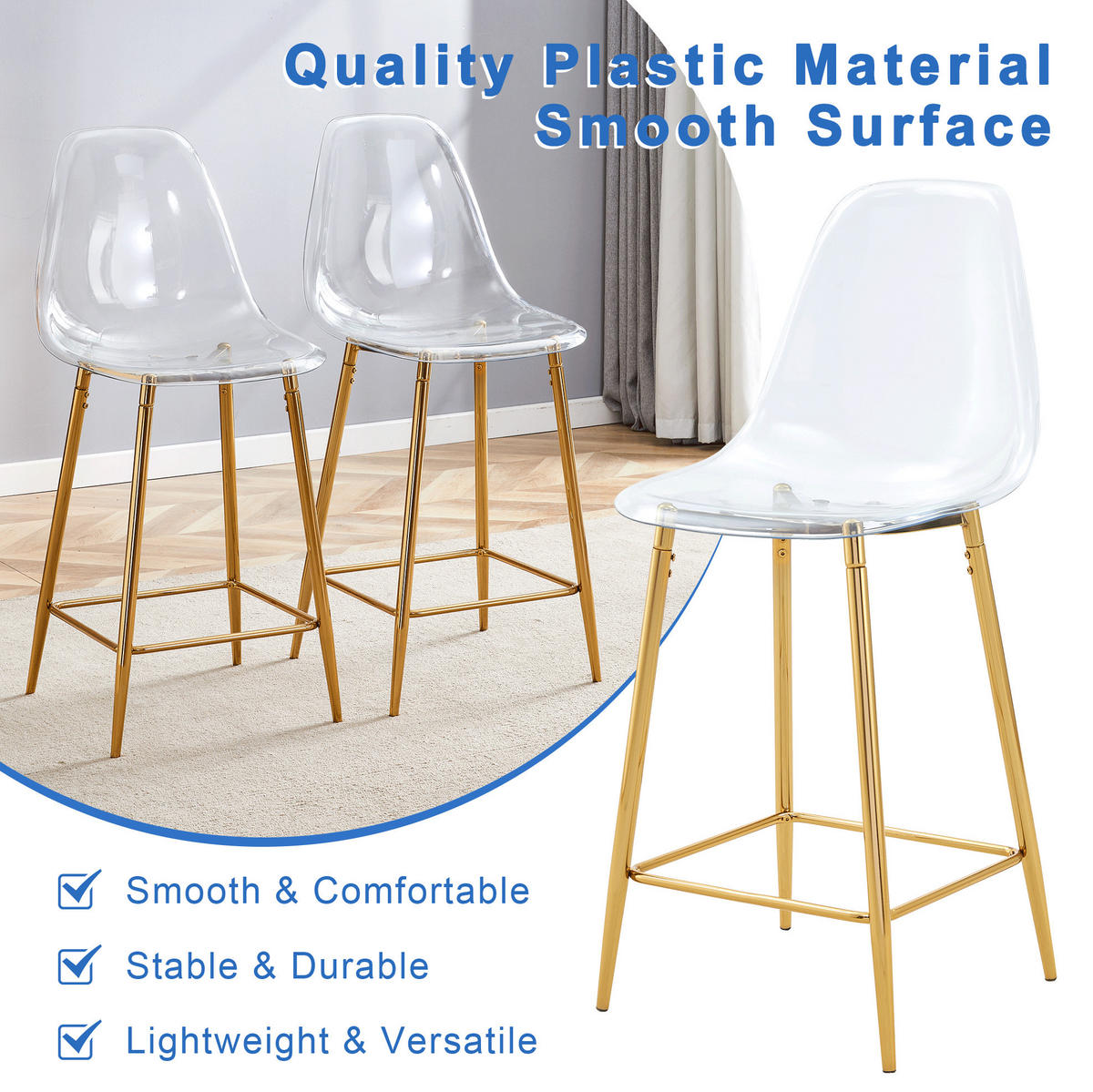 BARHOCKER Transparent 2er-Set mit Metallgestell Gold - Goldfarben, Metall (45/102/51.3cm) - Meubliv