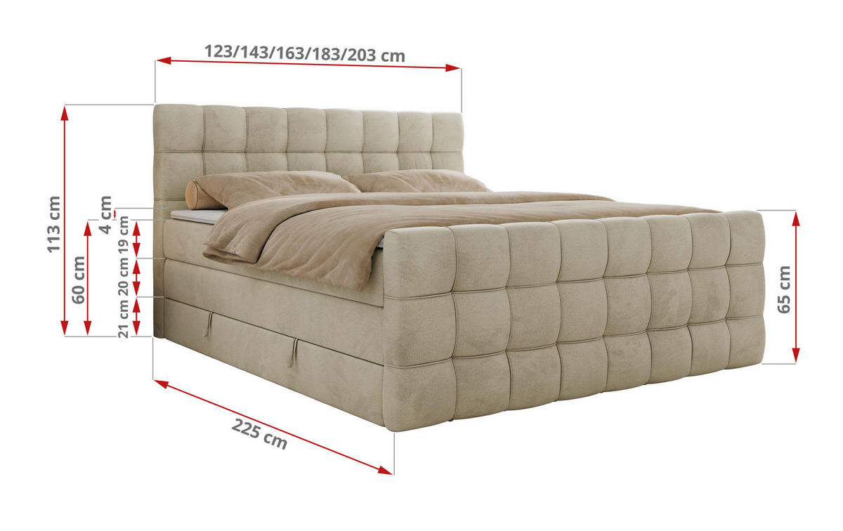 BOXSPRINGBETT ALTIVO KING DUO 200/200 - Beige Velvet - H3 - Beige, Textil (200/200cm) - MKS