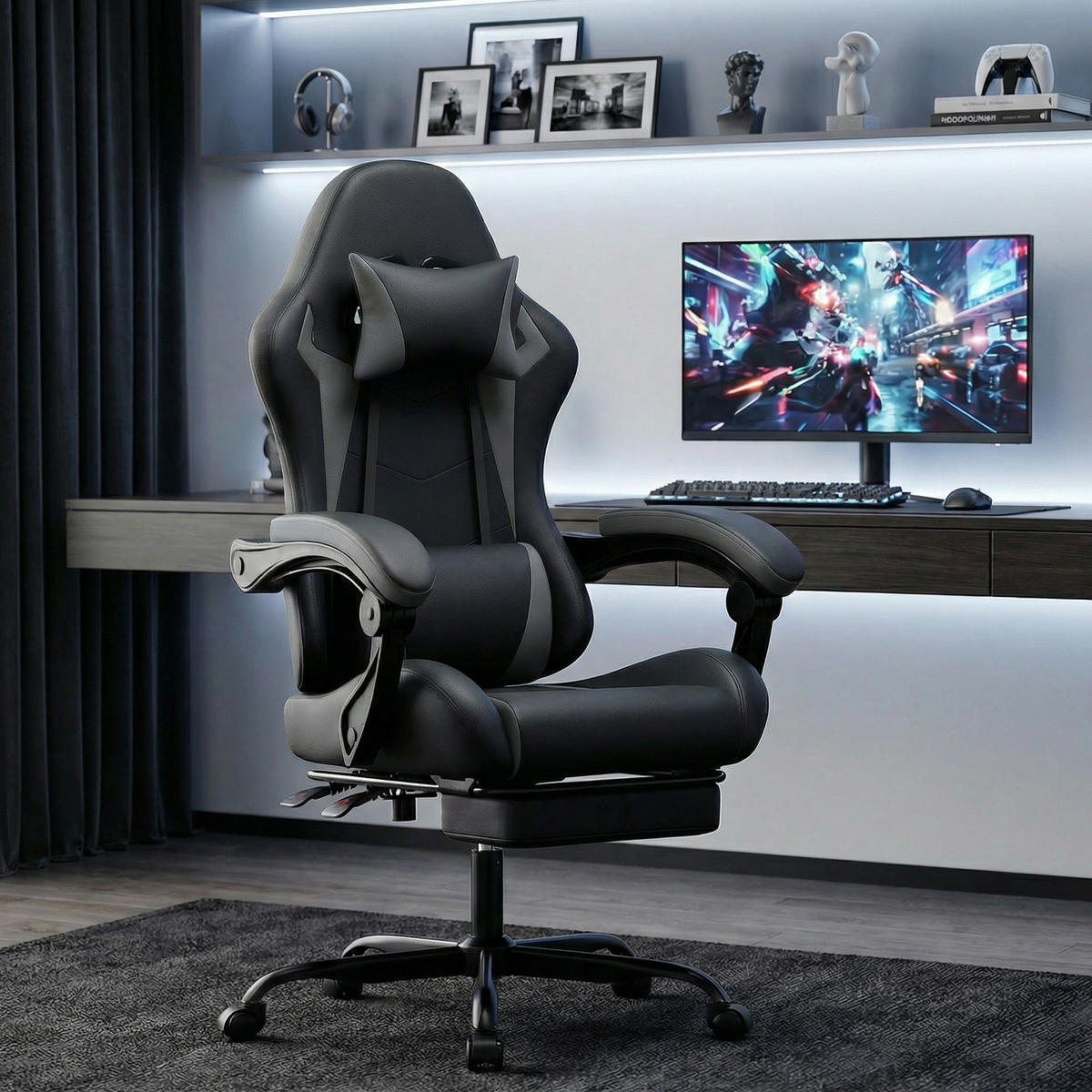 GAMINGSTUHL Schwarzgrau 58,5/63/120,5 cm - Schwarz, Metall (58.5/120.5/63cm) - PANGIVO