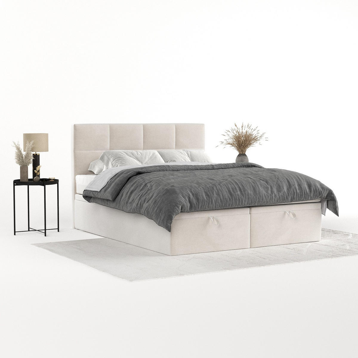BOXBETT Tessa 180/200 cm Creme im Paros Stoff - Creme/Schwarz, Holz/Holzwerkstoff (180/200cm) - AltaBeds