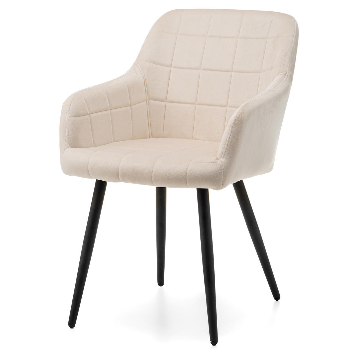 STUHL ORTE gepolstert mit Steppung - beige - Samt Velours - Beige/Schwarz, Textil/Metall (56/85/62cm) - NEW HOME