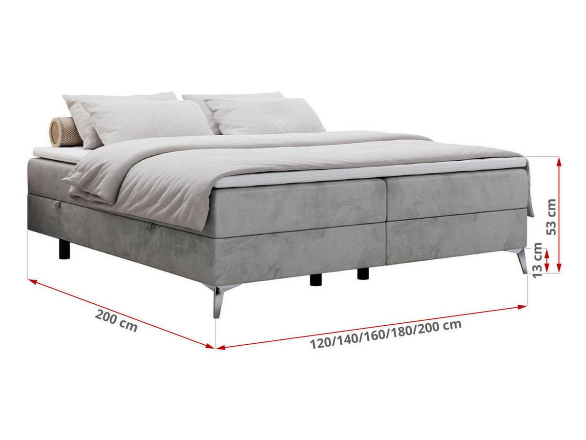 BOXBETT LESS 180/200 Hellgrau Velvet - H4 - Hellgrau, Holz/Textil (180/200cm) - MKS