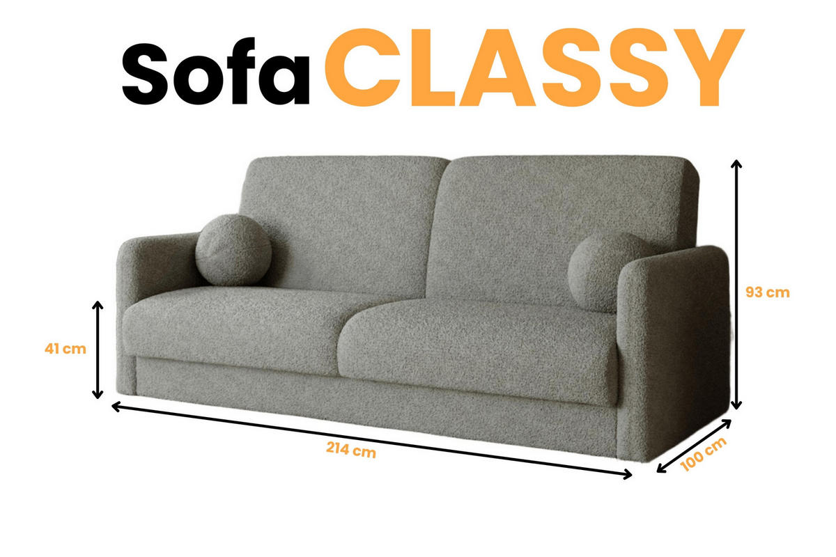 SOFA CLASSY 214cm breit in Boucle Hellgrau - Hellgrau, Holz/Holzwerkstoff (214/93/100cm) - Deine Möbel 24
