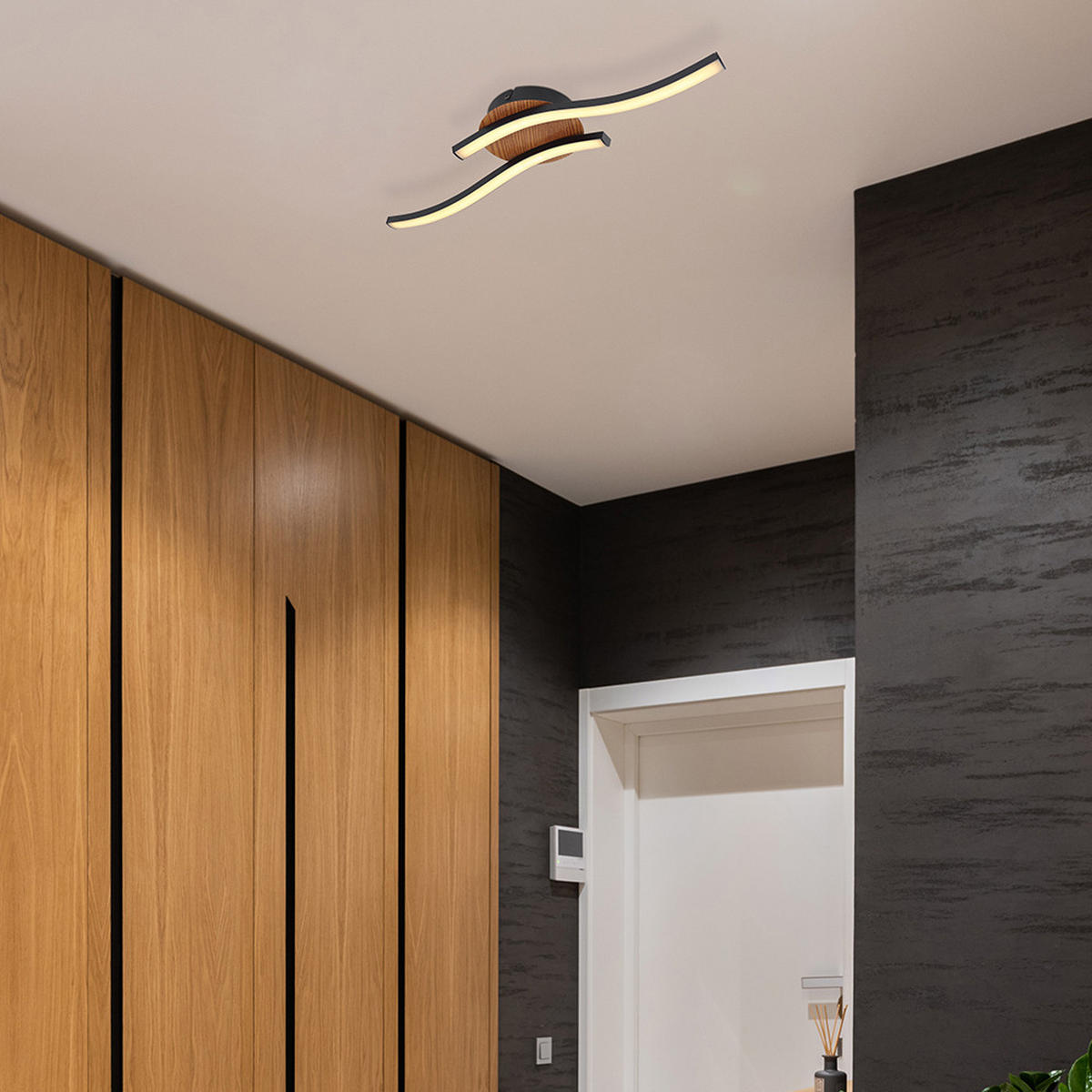 LED DECKENLEUCHTE Holzoptik Schwarz 2 flammig - Schwarz, Metall (51/13/7.5cm) - Globo Lighting