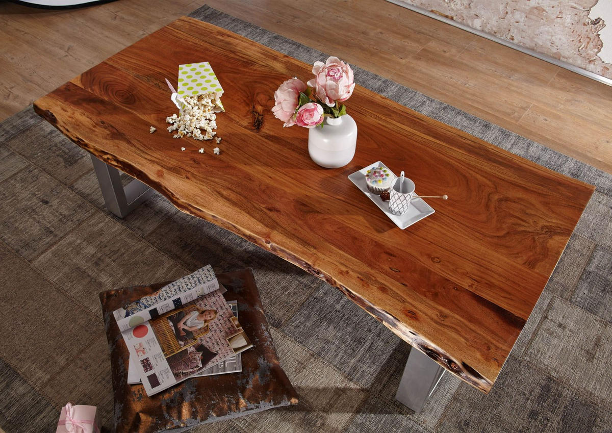 COUCHTISCH Akazie 150x70x45 walnuss lackiert FREEFORM 2 #12 - Dunkelbraun, Holz (150/70/45cm) - Massivmoebel24