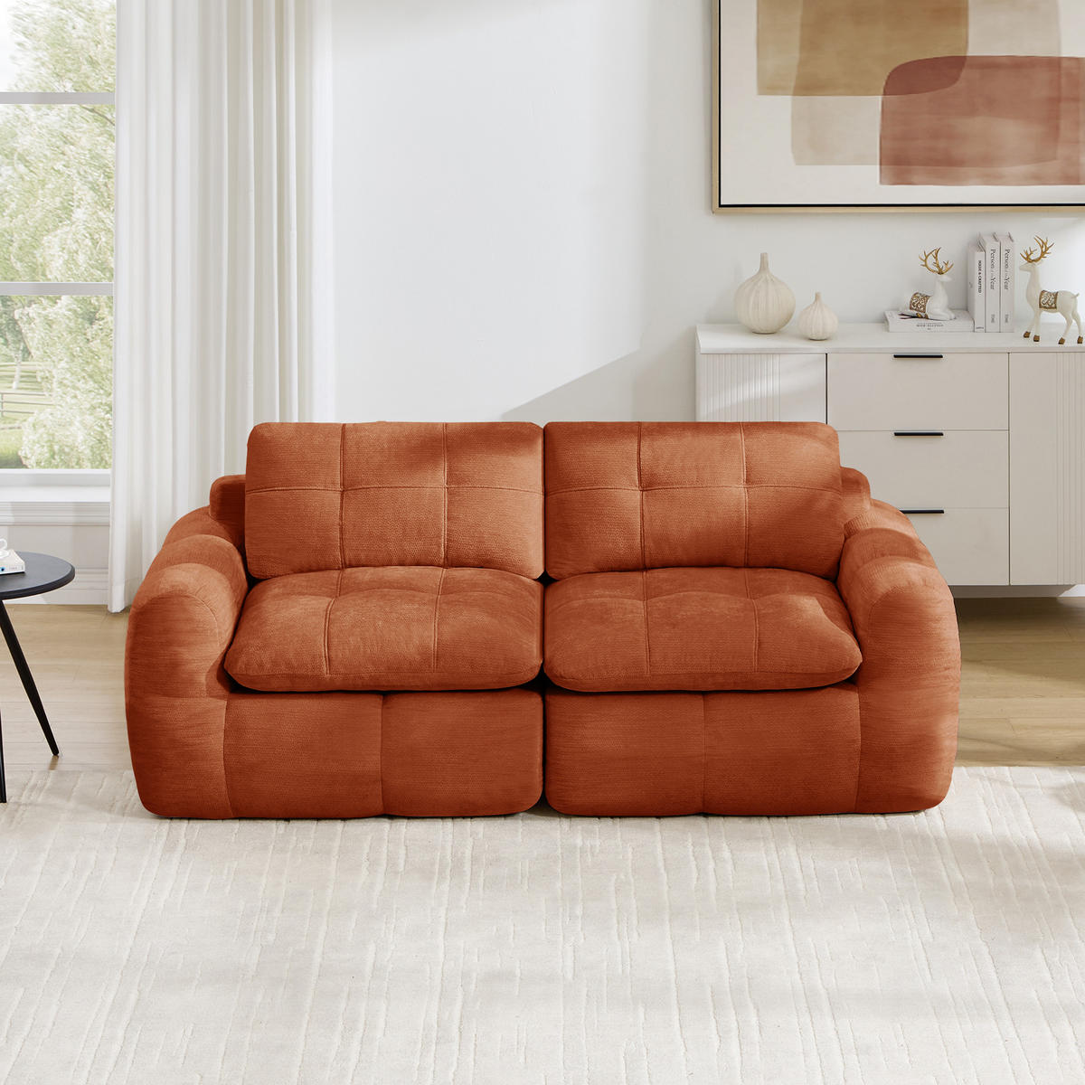 2-SITZER-SOFA DE-34464 quadratische Tuftung und 32D-Schaum Orange - Orange, Textil (97/68/194cm) - ComfortXL
