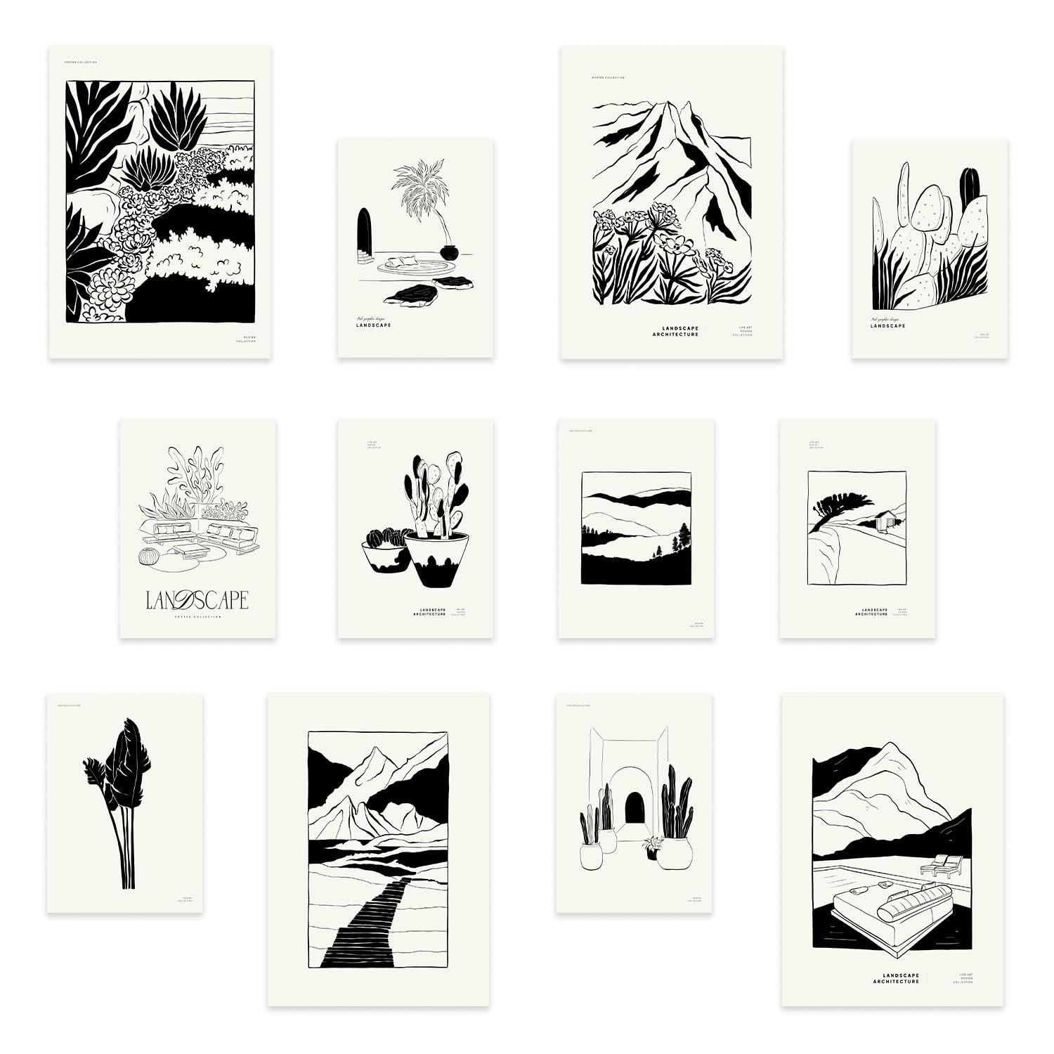 POSTER Set Mit 12 Modernmix 1 Landschaftsdrucke A3 Rahmenlos - Klar, Papier (29.7/5/42cm) - Nacnic